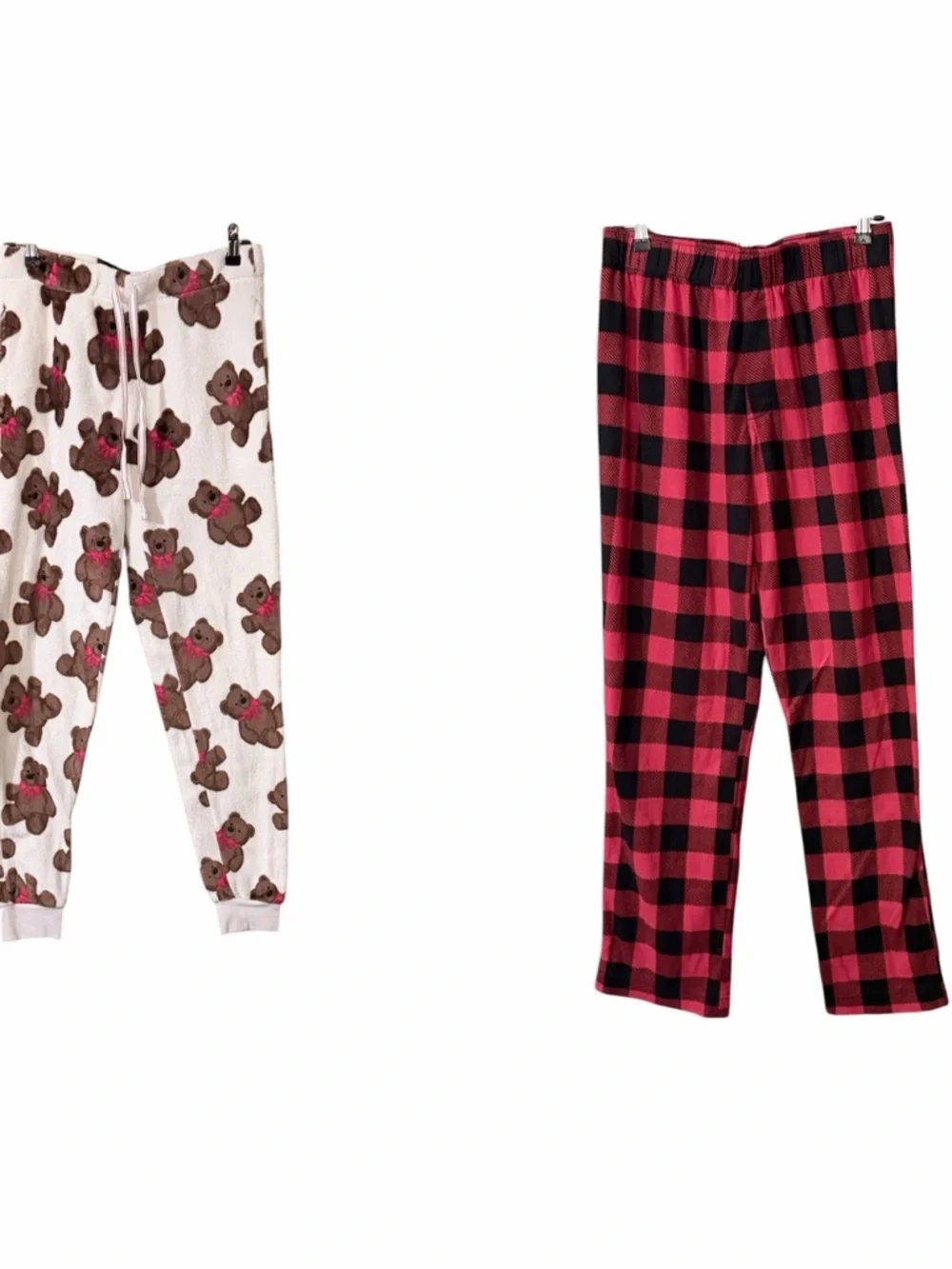 Bundle‎ of Women’s Pajama Pants Set - Cream Bear Print & Red Buffalo Plaid